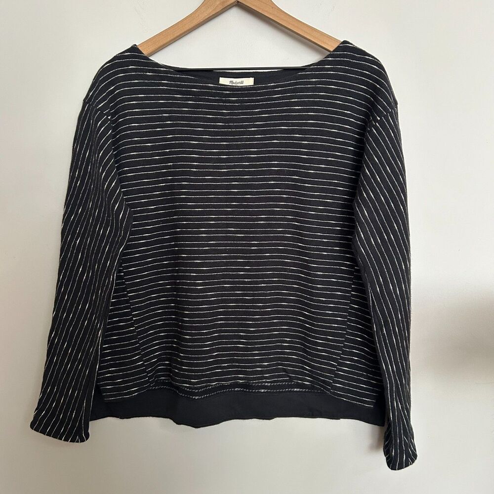 Madewell Striped Boatneck Sweatshirt Small Black White Cotton Boxy